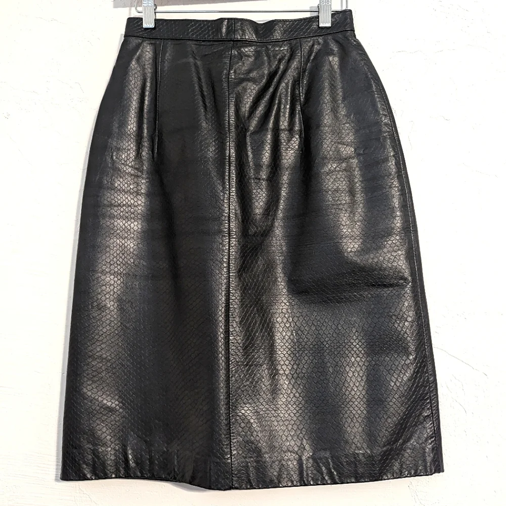 Vintage Wilsons Black Leather Textured Mini Pencil Skirt Mob Wife Biker Babe